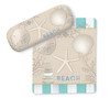 Teal and White Stripes and Shells Beach House Eye Glasses Case and Lens Cloth