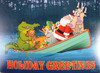 Santa and Alligator in Boat Kersten Boxed Christmas Holiday Cards