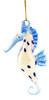 Glass Coastal Blue Spotted Seahorse Christmas Ornament Glow In Dark 4.5 Inch