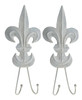 Shaped French Gray Fleur de Lis Distressed Tin Double Hooks Set of 2 Mud Pie