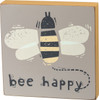 Bumble Bee Happy Block Sign 5 Inches Gray and Yellow