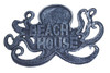 Octopus Beach House Wall Plaque Blue Cast Iron 11.25 Inches