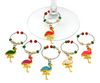 Flamingos Enameled Wine Charm Markers Set of 6 Metal and Glass