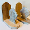 Scallop Shell Bookends Carved Wood Whitewash Finish