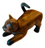 Playful Kitty Cat Wine Bottle Holder Carved Wood Stained