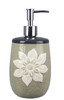 Gray Soap or Lotion Pump Dispenser with Embossed White Flower Ceramic
