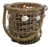 Waterside Natural Jute Basketweave and Shells with Glass Votive Holder