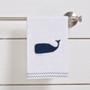 Mud Pie Big Blue Whale French Knot White Linen Bathroom Guest Towel