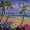 Palm Trees and Rowboats at the Coast 8X8 Inches Ceramic Tile