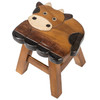 Cow Carved Wood Step Stool Painted Design 11 Inch
