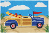 Blue Woodie Hauling Surfboards on Beach 33 X 21 Inches Area Accent Washable Rug