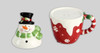 Melting Snowman Stacked on Cup Salt and Pepper Shaker Set Ceramic