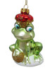 Green Frog Prince with Crown Christmas Holiday Ornament Glass