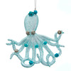 Blue Octopus with Glitter Silver Beads Christmas Holiday Ornament 4.25 Inches