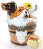 Three Puppies Bathing Washing Tub Suds Dogs Puppy Hinged Trinket Box