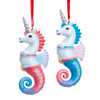 Unicorn Seahorses Christmas Holiday Ornaments Set of 2 Pink and Blue