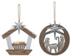 Nativity  and Manger Scene Christmas Holiday Ornaments or Wall Hanging Set of 2