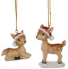 Baby Deer in Santa Hats Christmas Holiday Ornaments Set of 2 Resin