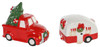 Christmas Red Truck with Tree and Holiday Camper Salt and Pepper Shakers