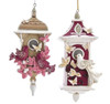 Pink and Burgandy Birdhouses Christmas Holiday Ornaments Set of 2