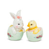 Rabbit and Chick in Egg Spring Salt and Pepper Shakers Ceramic