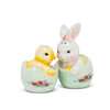 Rabbit and Chick in Egg Spring Salt and Pepper Shakers Ceramic