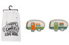 Happy Campers Salt and Pepper Shakers and Camping Kitchen Dish Towel Bundle