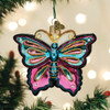 Fanciful Butterfly Pink and Blue Christmas Holiday Ornament Blown Glass