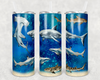 Sharks Swimming in Deep Blue Ocean 20 Oz Skinny Metal Tumbler w/Lid and Straw