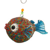 Teal and Orange Puffer Blow Fish Ocean Glass Beaded Wire Hanging Sculpture