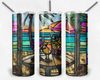 Cocktails and Palm Trees on the Beach 20 Oz Skinny Metal Tumbler w/Lid and Straw