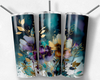 Blue Floral Beauty Spring Flowers 20 Oz Skinny Metal Tumbler w/Lid and Straw