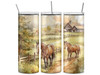 Horses in Pasture on Farm 20 Oz Skinny Metal Tumbler w/Lid and Straw