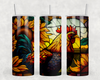 Farm Rooster Faux Stained Glass Look 20 Oz Skinny Metal Tumbler w/Lid and Straw