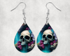 Skull Waterfall Teardrop Earrings 1.5 Inches Dangle Pierced Ears