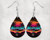 Neon Sunset Palms Vintage Look Teardrop Earrings 1.5 Inch Dangle Pierced Ears