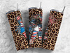 Leopard Love Fireworks Patriotic USA 20 Oz Skinny Metal Tumbler w/Lid and Straw