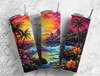 Tropical Beach Escape 20 Oz Skinny Metal Tumbler w/Lid and Straw