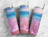 Blue Water Pink Sand 20 Oz Skinny Metal Tumbler w/Lid and Straw