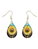 Sunflowers and Cheetah Print Teardrop Earrings 1.5 Inch Dangle Pierced Ears