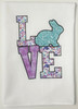 Love Bunny Whimsical Teal and Purple Spring Flour Sack Kitchen Dish Towel