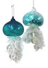 Kurt Adler Iridescent Teal Blue and White Jellyfish  Holiday Ornaments Set of 2