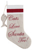 Cats Love Santa Too Embroidered Linen Look 20 Inch Christmas Holiday Stocking