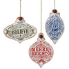 Believe Peace Joy Merry and Bright Text Christmas Ornaments Set of 3 Midwest CBK