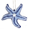 Coastal Blue and White Beaded Starfish 6 Inch Fabric Christmas Holiday Ornament