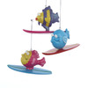 Kurt Adler Funny Purple Blue Pink Fish on Surfboards Holiday Ornaments Set of 3