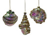 Gold  White Sea Shells Holiday Glass Ornaments Set of 3 Katherine's Collection