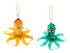 Coastal Green and Yellow Octopus Glass Christmas Holiday Ornaments Set of 2