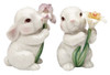 White Bunny Rabbits Couple and Flowers Salt and Pepper Shakers