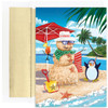 Beachy Sand Snowman Celebrating with Beach Penguin 18 Boxed Christmas Cards